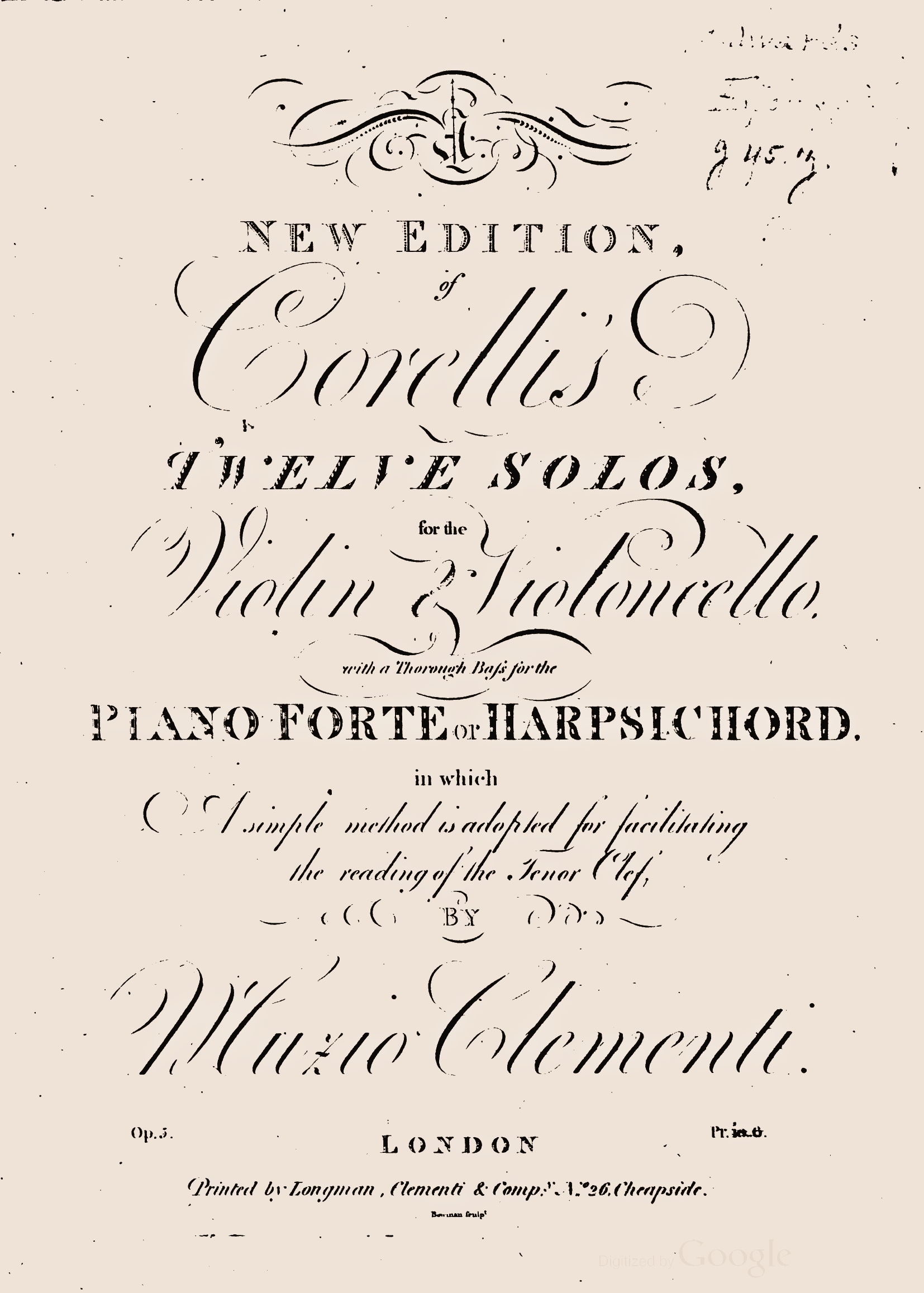 A new edition of Corelli's twelve solos . . . Muzio Clementi, cover
