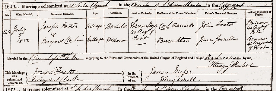 Joseph Foster, marriage, Cork, 5 July 1852