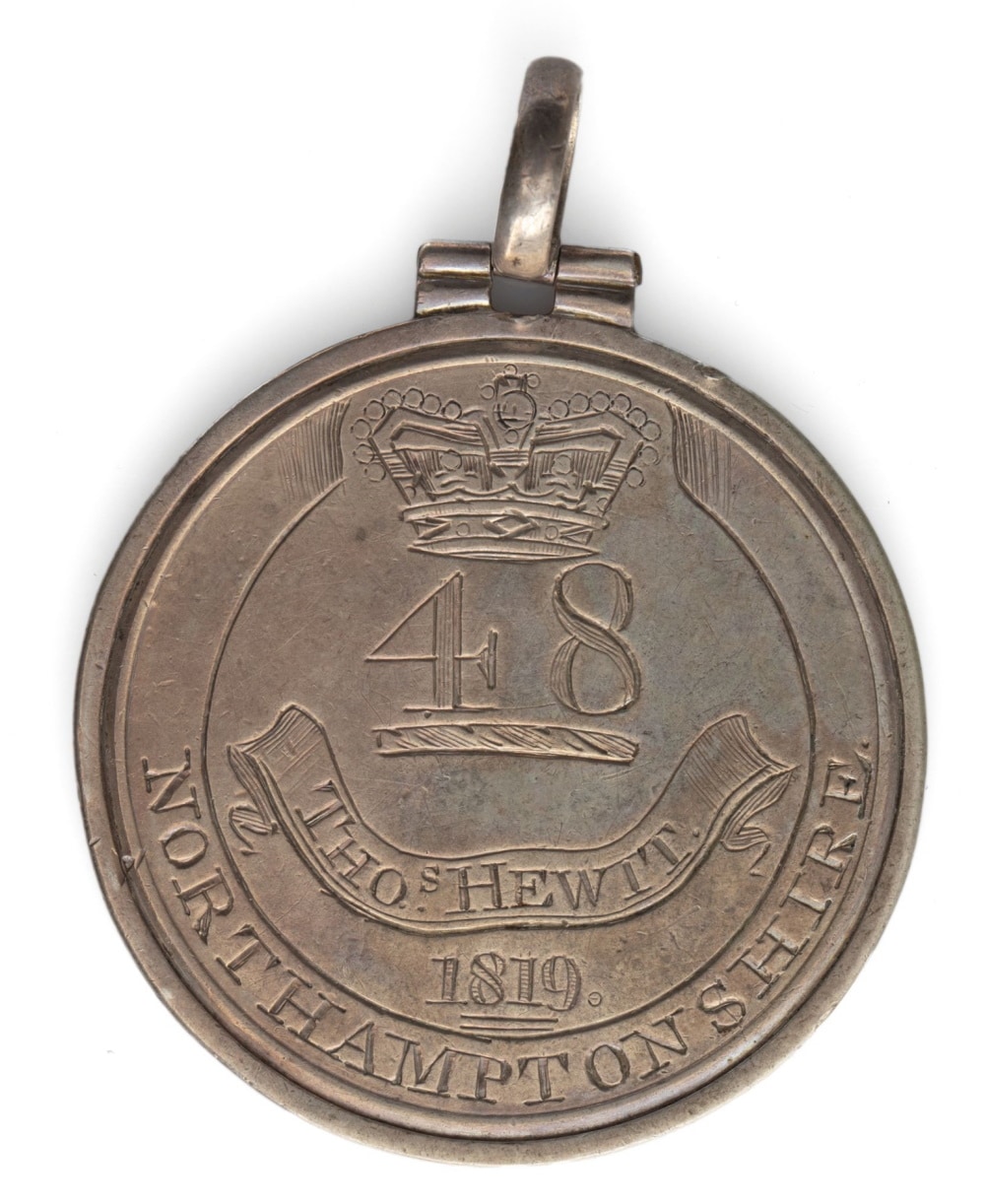 Regimental medal of the 48th (Northamptonshire) Foot, awarded to Thomas Hewit [sic], Sydney, 1819; Museum of Applied Arts and Sciences, Sydney