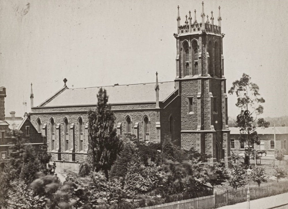 St. Paul's pro-Cathedral, Swanston Street, Melbourne, demolished 1885 (State Library of Victoria)