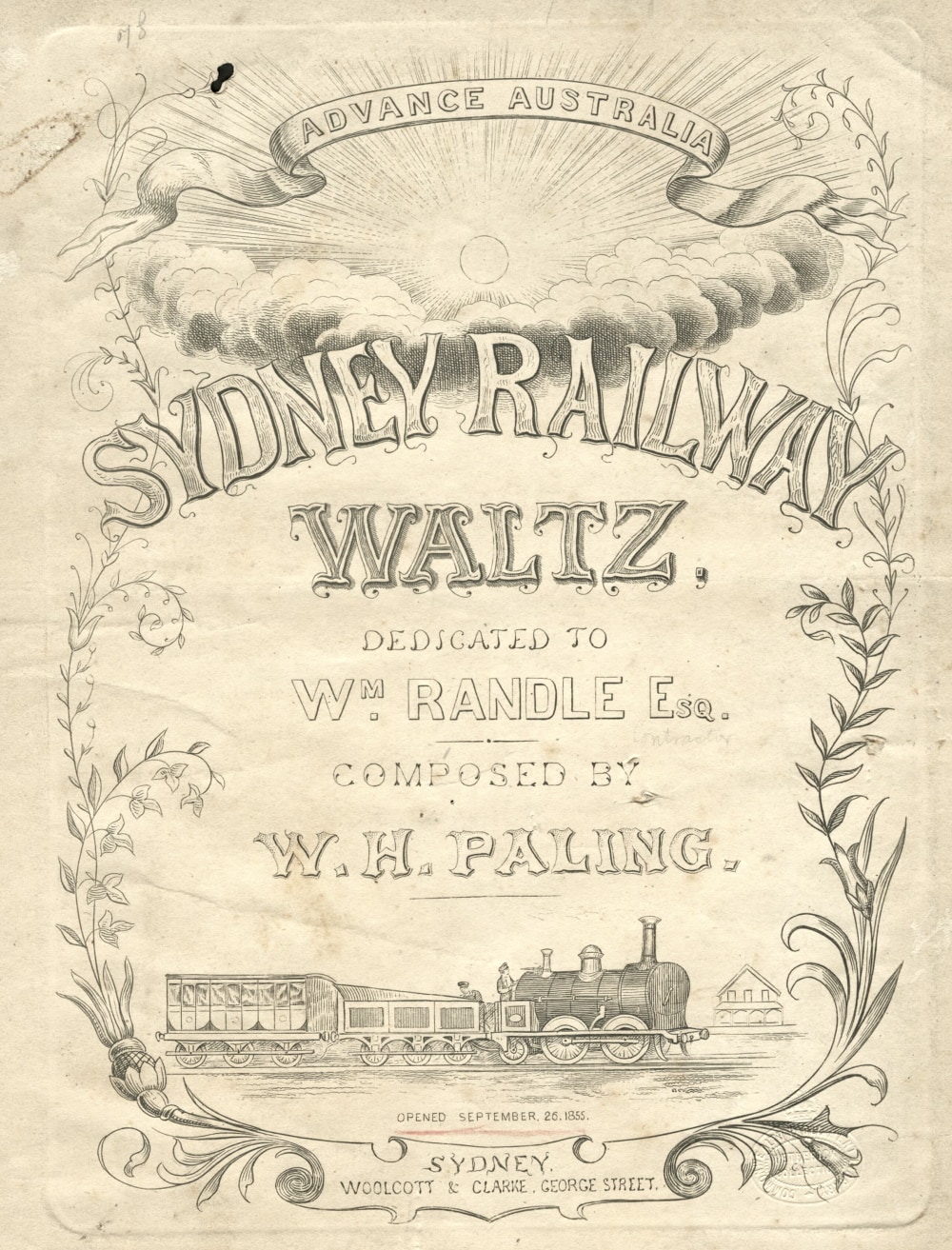 Sydney railway waltz by W. H. Paling 1855 cover