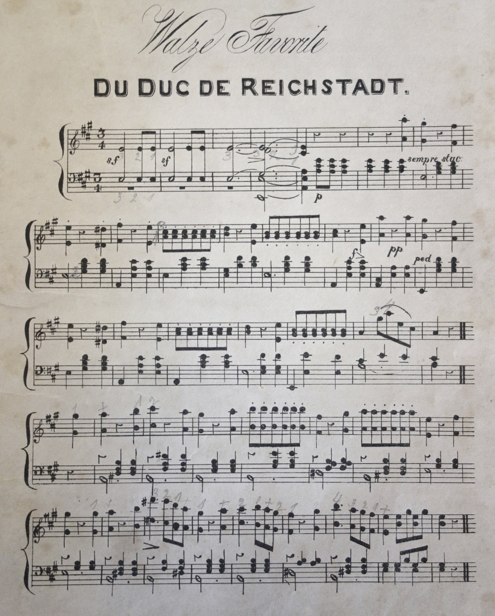 Wallace Reichstadt waltz, page 1, fingerings (Mary Pye's book)