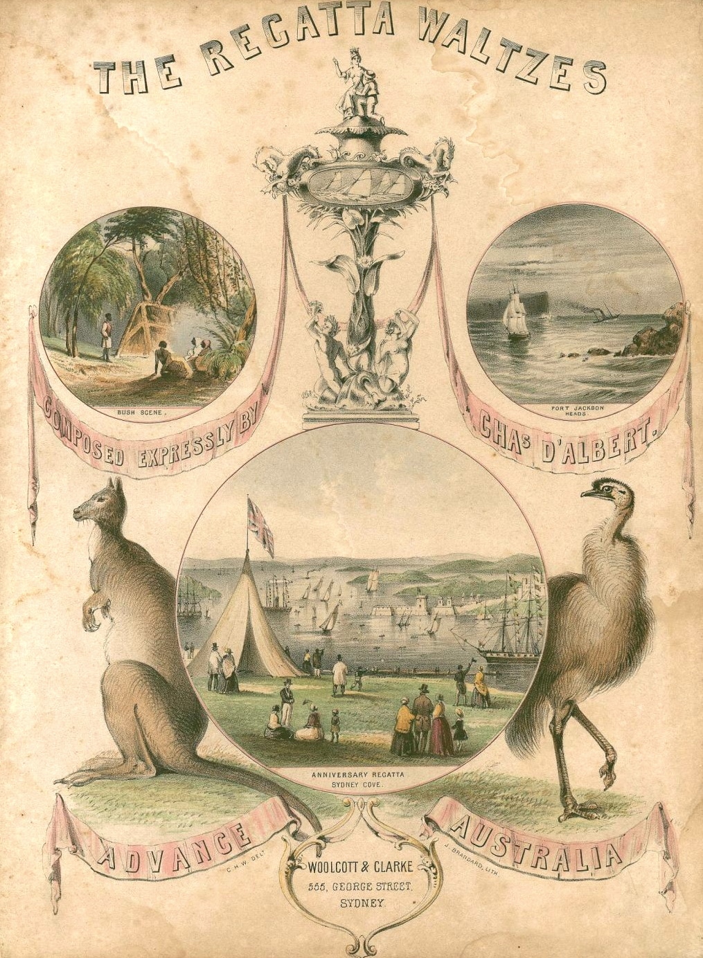 Regatta waltzes, Sydney, 1855, cover drawn by Charles Henry Woolcott