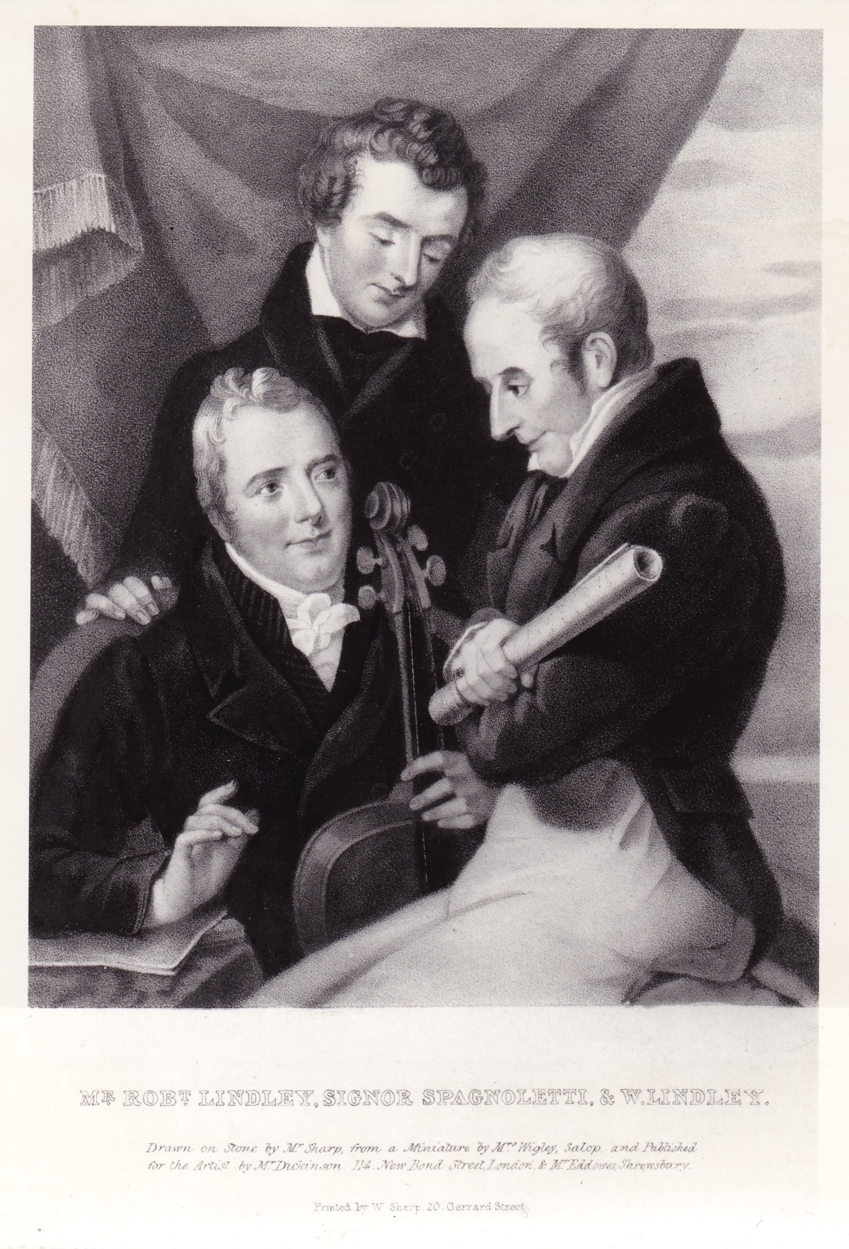 Paolo Spagnoletti (at right), with Robert Lindley (cello) and his son William Lindley (standing)