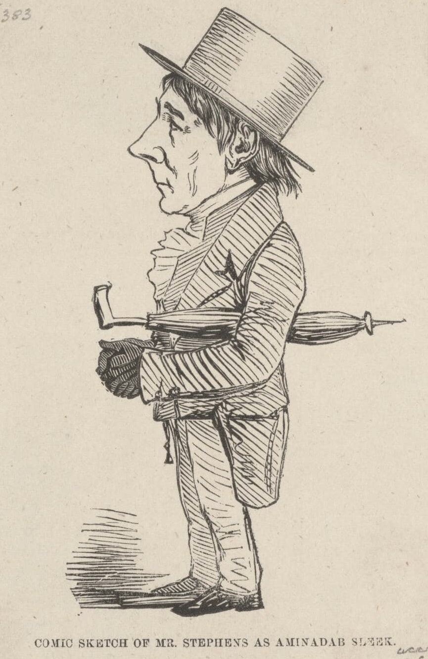 Comic sketch of Mr. Stephens as Aminadab Sleek; Walter George Mason