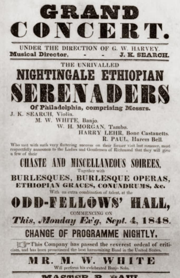 [Playbill], Nightingale Ethiopian Serenaders of Philadelphia, Odd-Fellows' Hall, Richmond, Virginia, 4 September 1848