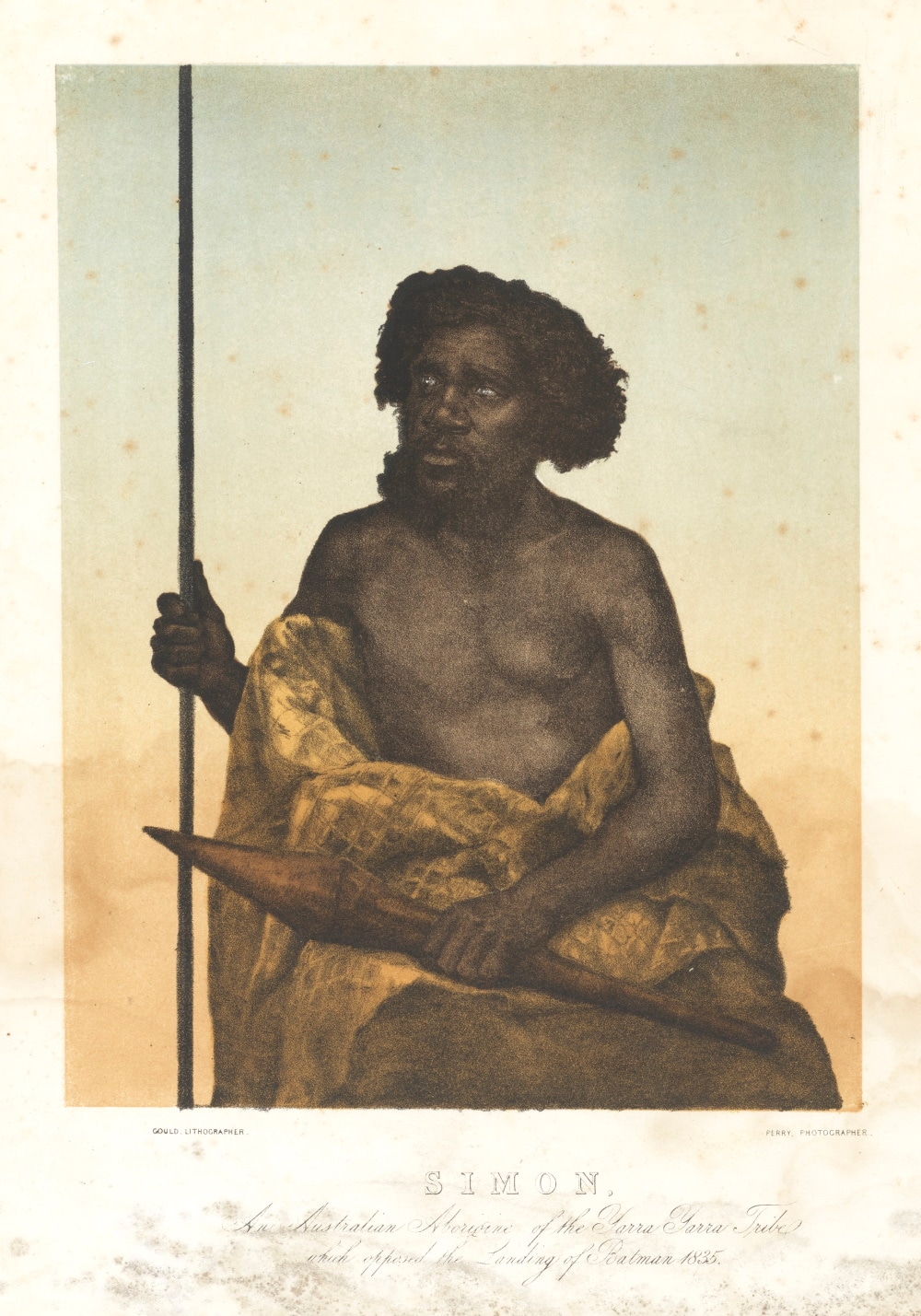 Simon, an Australian Aborigine of the Yarra Yarra tribe; Gould Lithographer; Perry Photographer (State Library of New South Wales)
